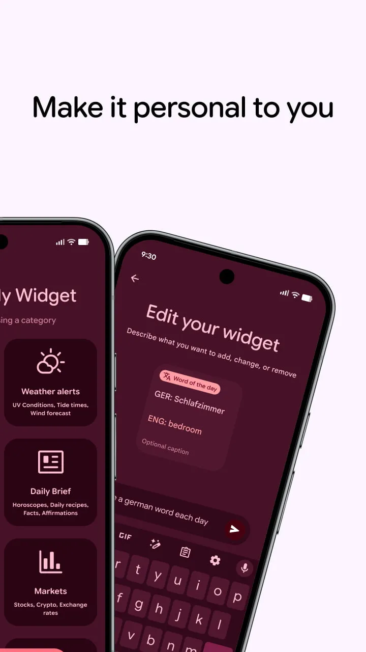 Carrusel de widgets sugeridos en la aplicación Create My Widget