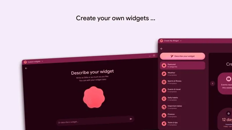 Ejemplos de widgets generativos con formas de Material 3 Expressive