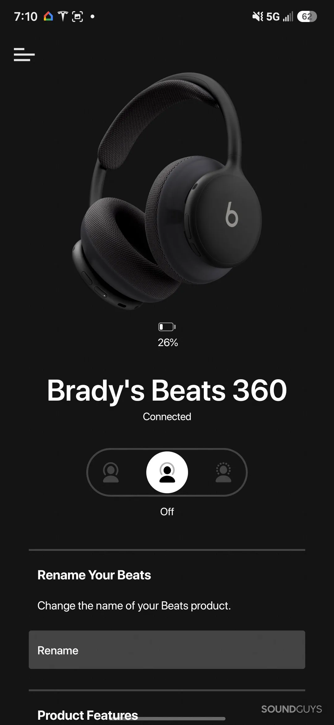 La app de Beats para Android con los ajustes de volumen y controles