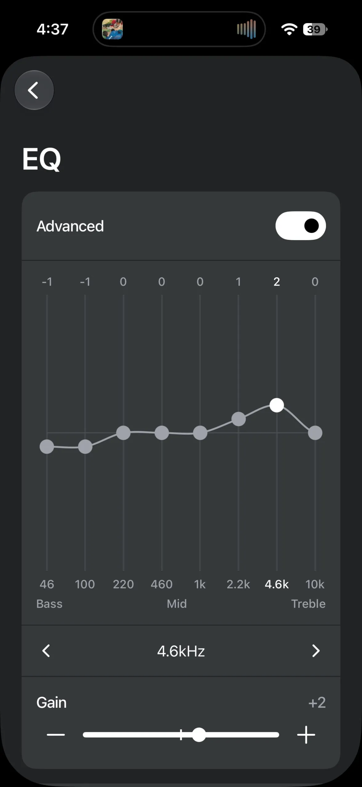 Captura de la app de Sonos con el ecualizador avanzado de 8 bandas