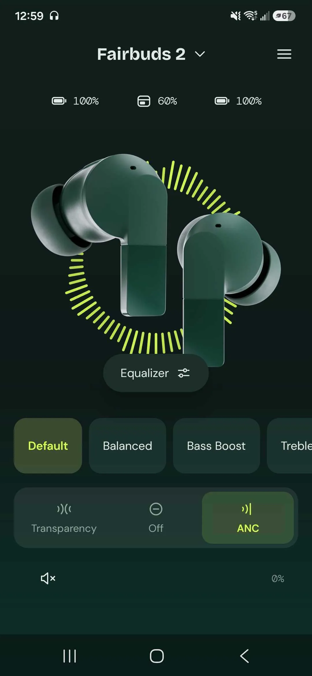 Pantalla principal de la aplicación de los Fairbuds 2