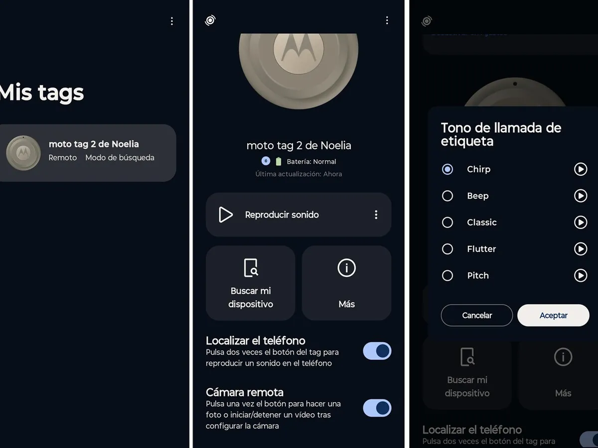 App Moto Tag para configurar el dispositivo