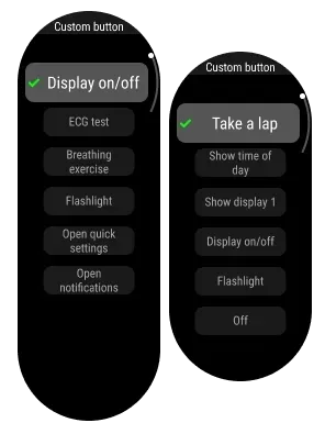 Configurable options for the Polar watch’s custom button