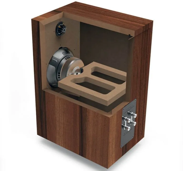 Cutaway illustration of a Borea BR05 cabinet showing the driver motor and internal bracing