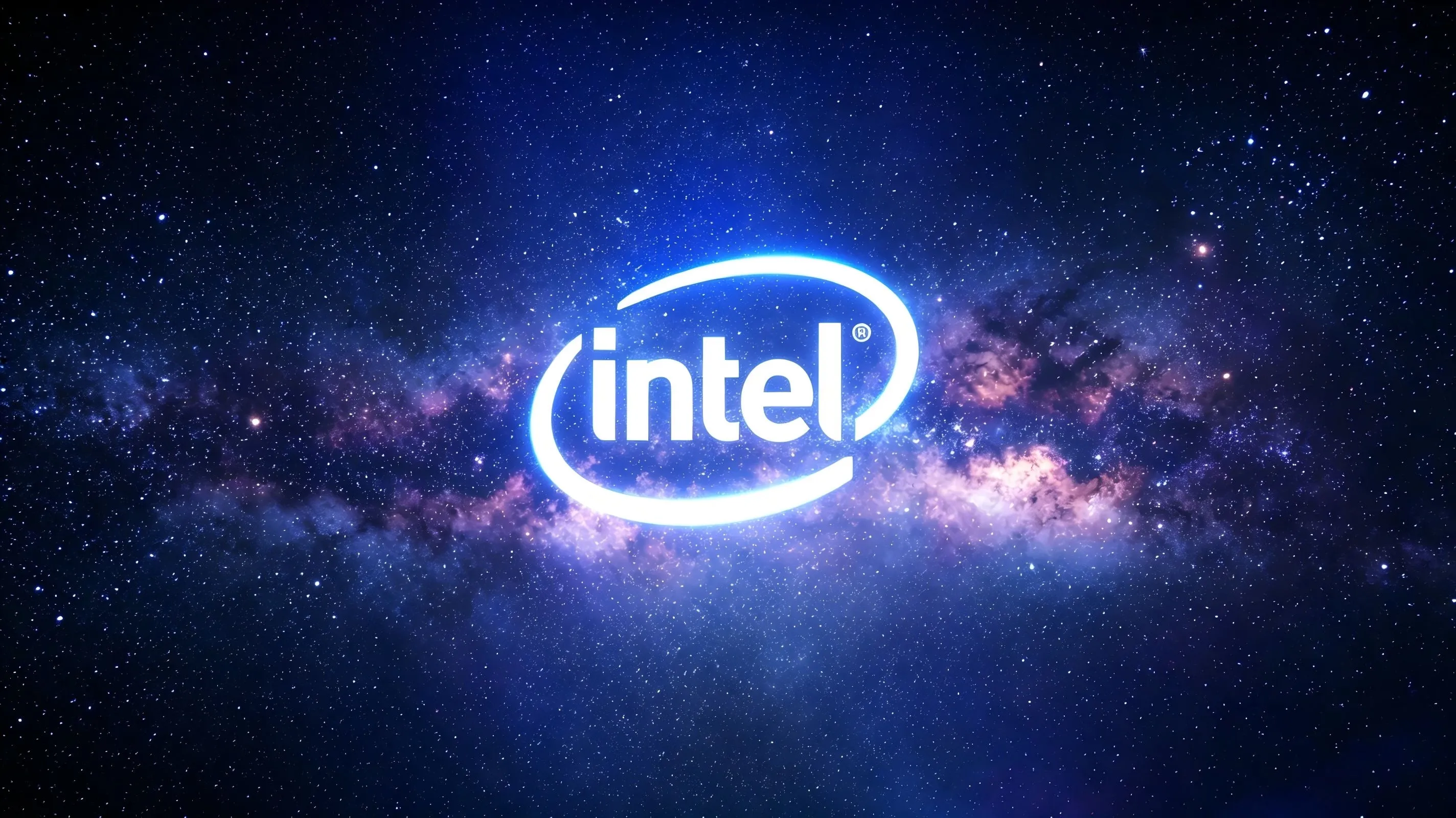 Logotipo de Intel sobre un fondo de galaxia estrellada