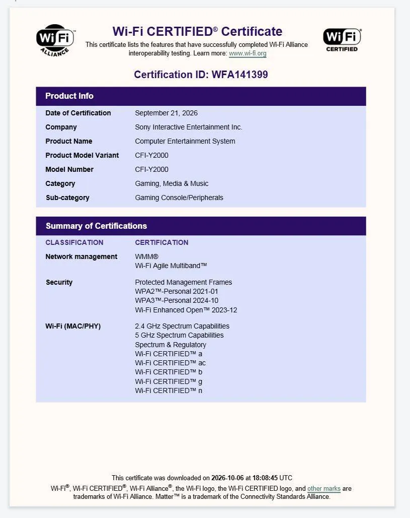 Documento de certificación con los números de modelo de los dos dispositivos