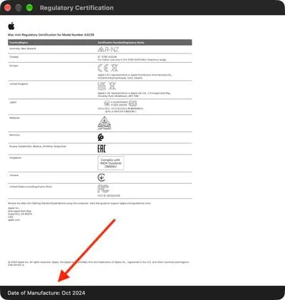 Certificado de regulación de un Mac en macOS