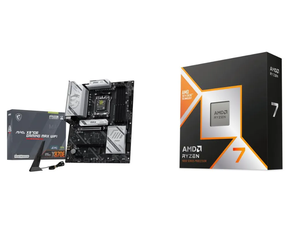 AMD Ryzen 7 9800X3D y la placa MSI MAG X870E Gaming Max Wifi en la oferta de Newegg