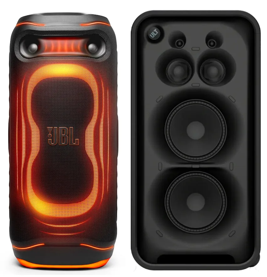 Comparativa entre el JBL PartyBox Ultimate 2, a la izquierda, y el Sony ULT Tower MAX, a la derecha