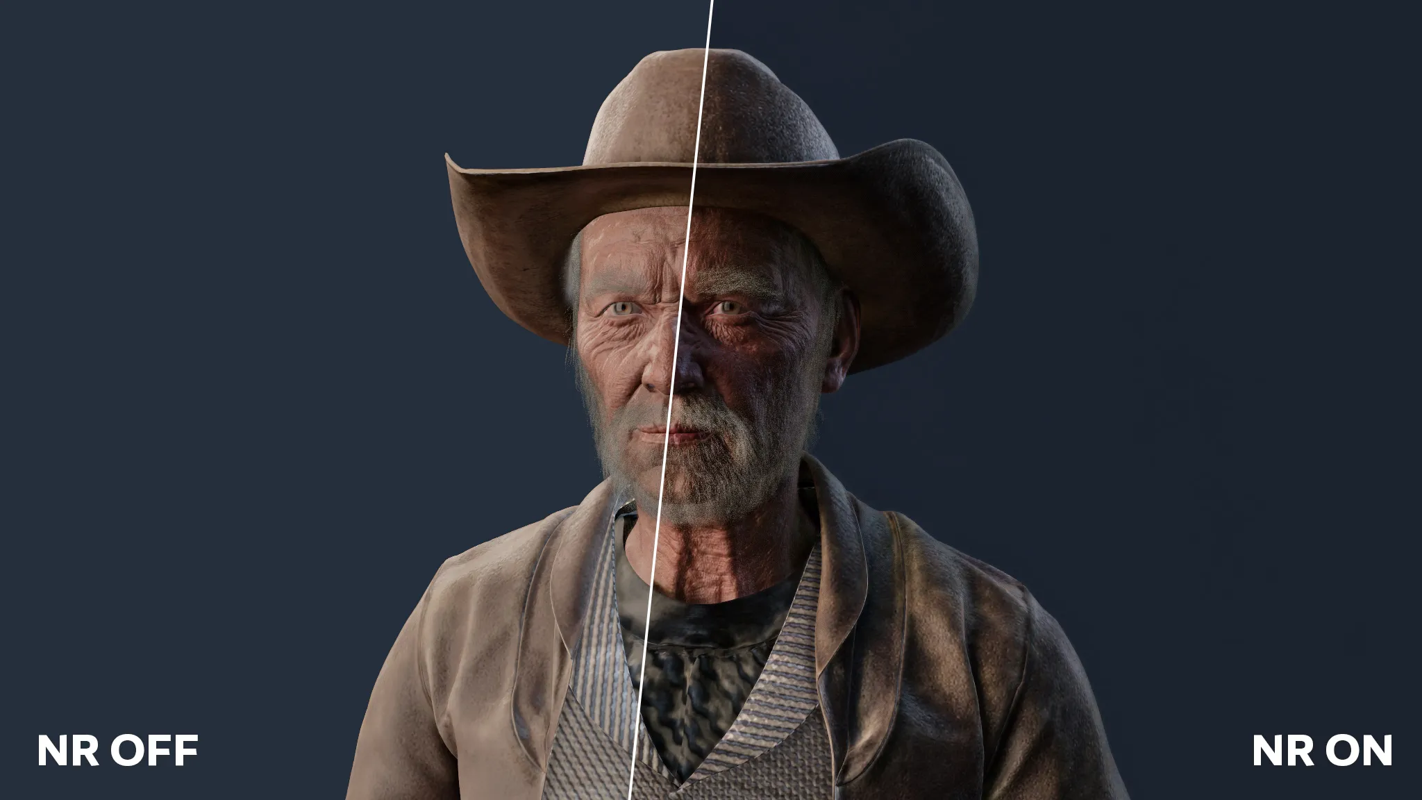 Comparativa del port WebGPU de OpenDLSS-NR a 2048 × 1152: a la izquierda la escena original y a la derecha el resultado con DLSS 5 Neural Rendering activado