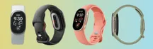 The four leaked Fitbit Edge colours lined up on a colourful background