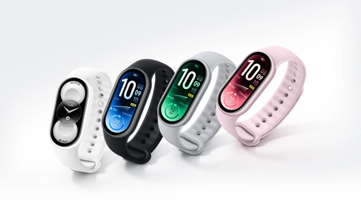 Cuatro unidades de la Xiaomi Smart Band 11 en blanco, negro, gris y rosa
