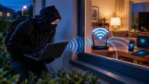 Ilustración de un ladrón accediendo a una red WiFi