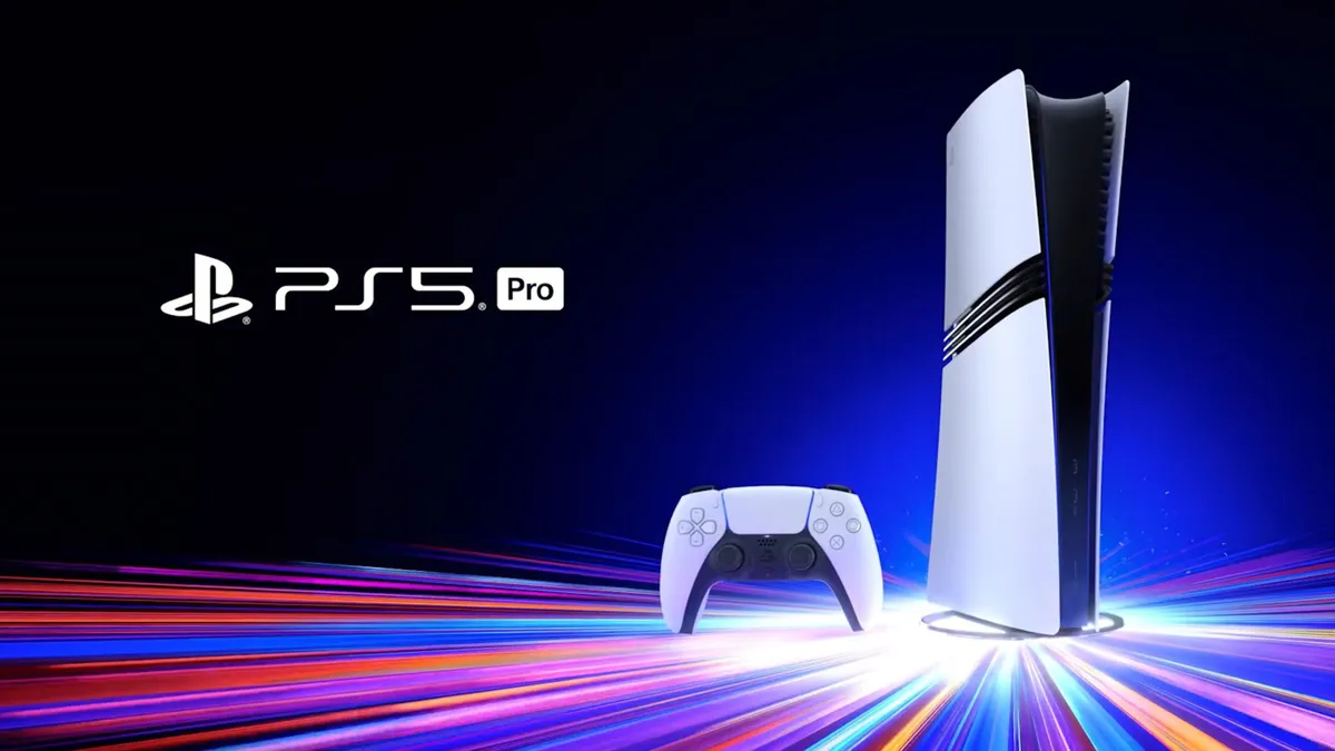Consola PlayStation 5 Pro de Sony sobre un fondo oscuro