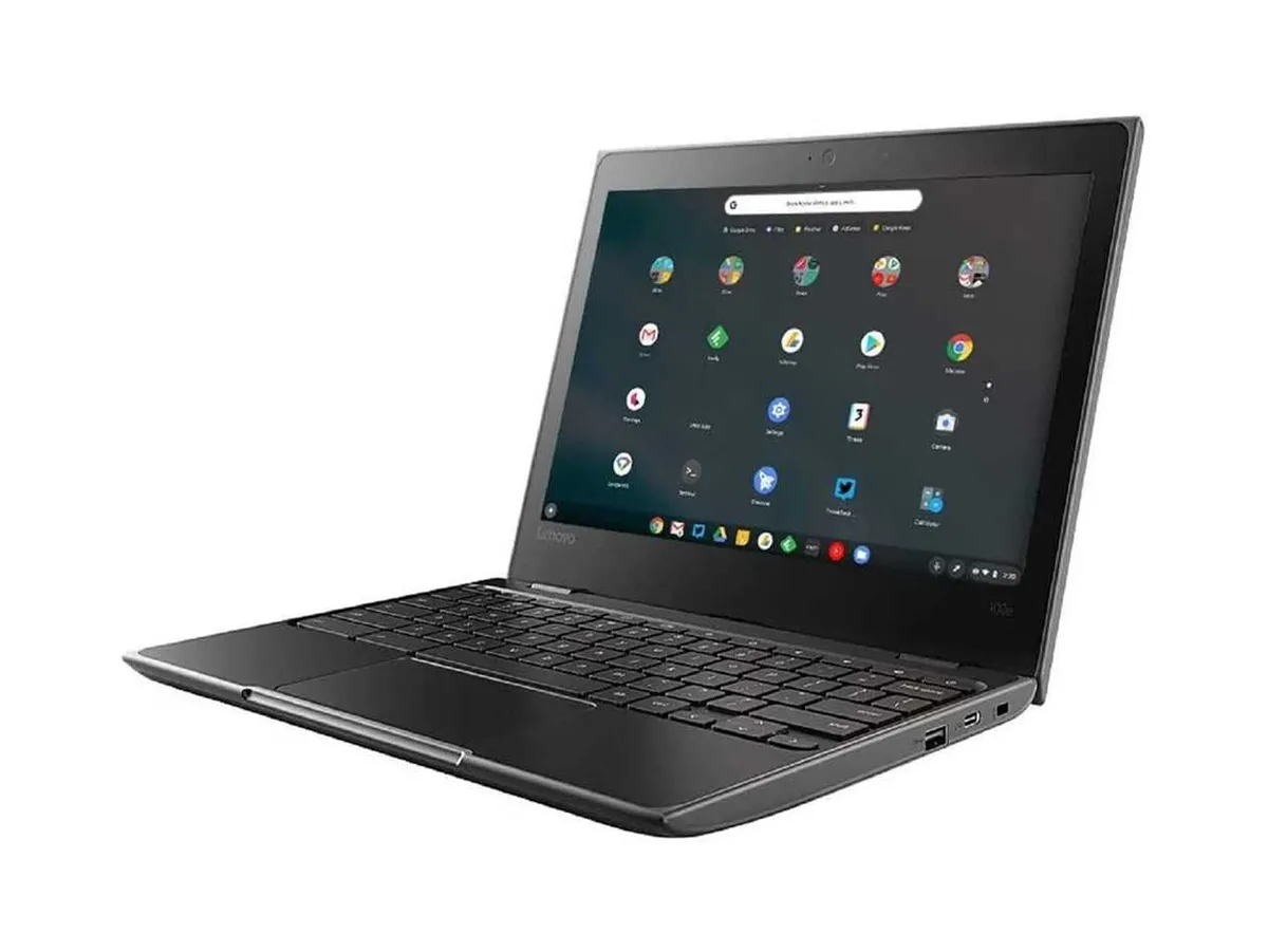 Chromebook Lenovo de 11,6 pulgadas con pantalla táctil sobre fondo claro
