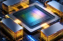 Acelerador de IA con cuatro pilas de memoria HBM alrededor del chip central