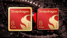 Los dos chips Snapdragon 8 Elite Gen 6, en rojo y dorado, sobre un fondo de circuito mecánico