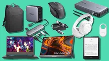 Collage con el portátil y los accesorios de la mochila de teletrabajo