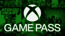 Logotipo verde de Xbox Game Pass sobre un fondo de carátulas de juegos