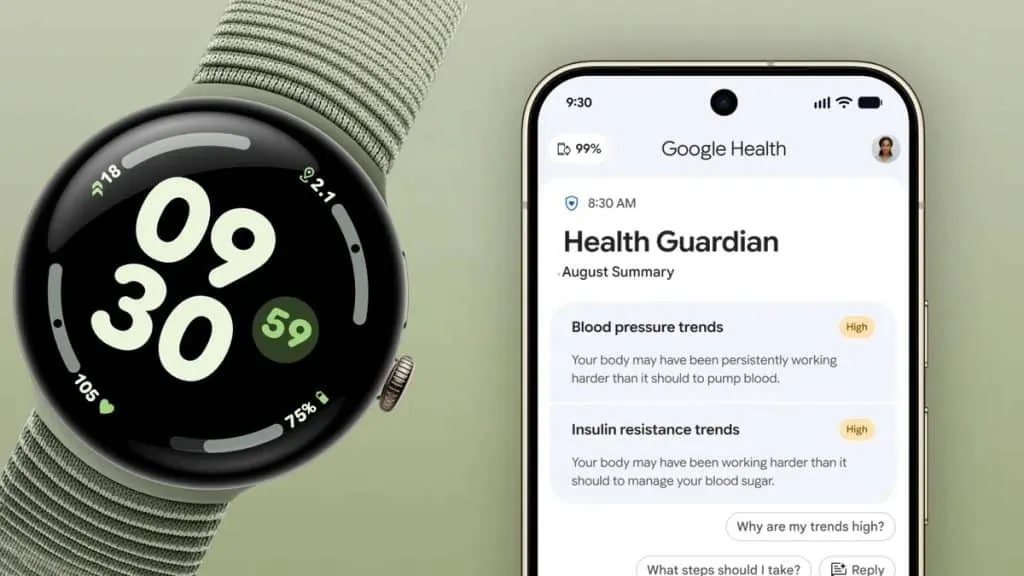 Imagen promocional de las funciones Health Guardian en la app Google Health