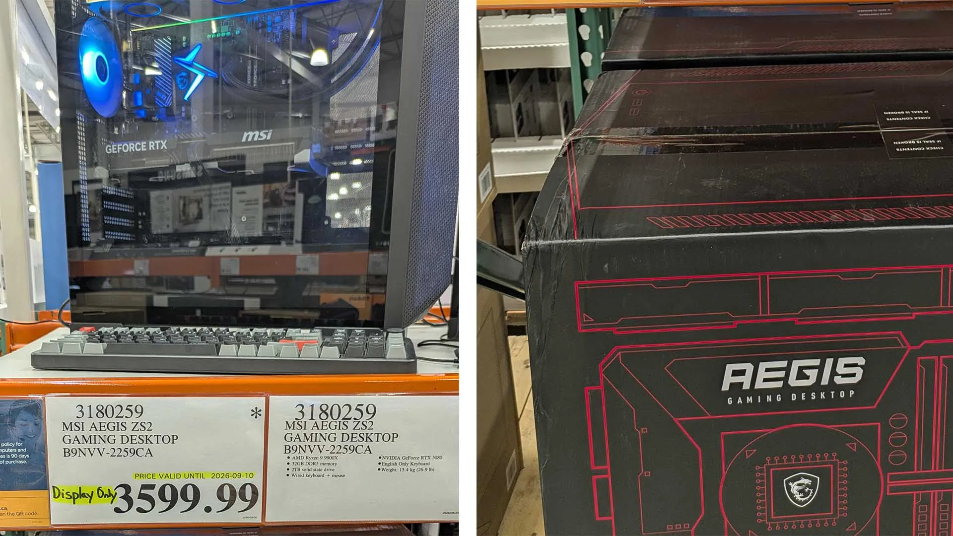 PC gaming MSI Aegis ZS2 con RTX 5080 comprado en Costco