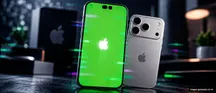 Dos iPhone 18 Pro, uno de ellos con la pantalla en verde y artefactos de imagen, sobre una mesa