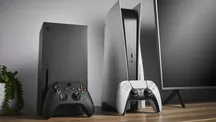An Xbox Series X and a PS5 placed side by side on a table