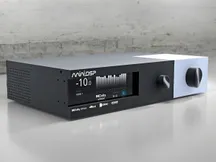 Vista frontal del procesador de audio multicanal miniDSP Tide16 en un estudio
