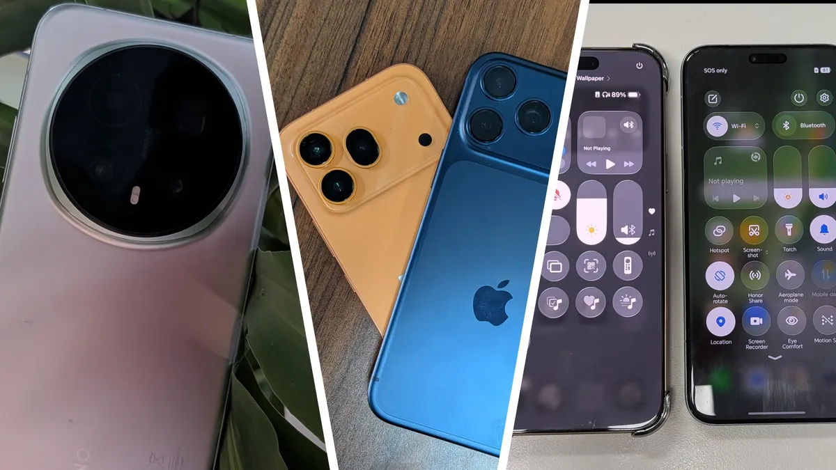 Los Honor Magic 8 Pro y Honor 600 Pro junto a varios iPhone para comparar sus diseños
