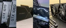 Composición con varias tarjetas gráficas de segunda mano, entre ellas una GTX 1070, una GTX 1060 y una RTX 3080 Ti