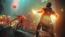 Escena de acción paranatural de CONTROL Resonant con energía roja y criaturas