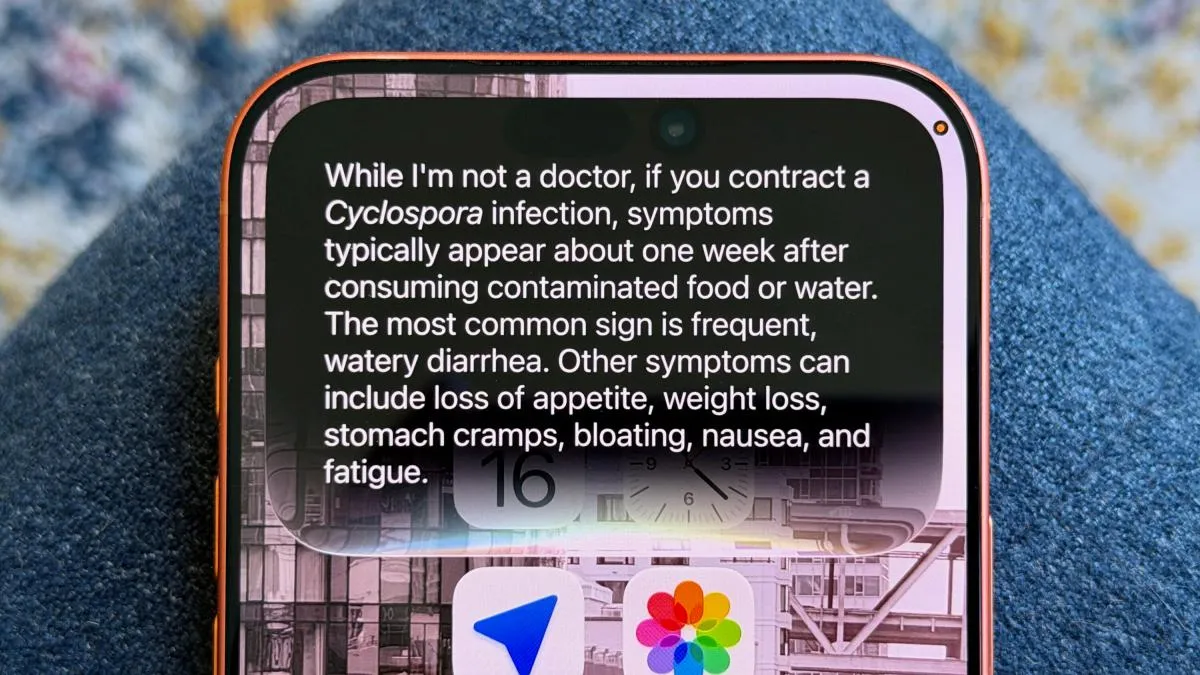 Burbuja de respuesta de Siri AI sobre la pantalla de un iPhone