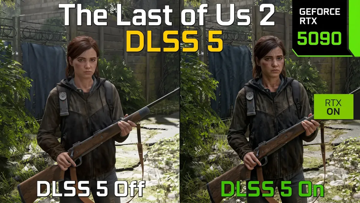 Comparativa de The Last of Us Part II en una RTX 5090 con DLSS 5 desactivado y activado