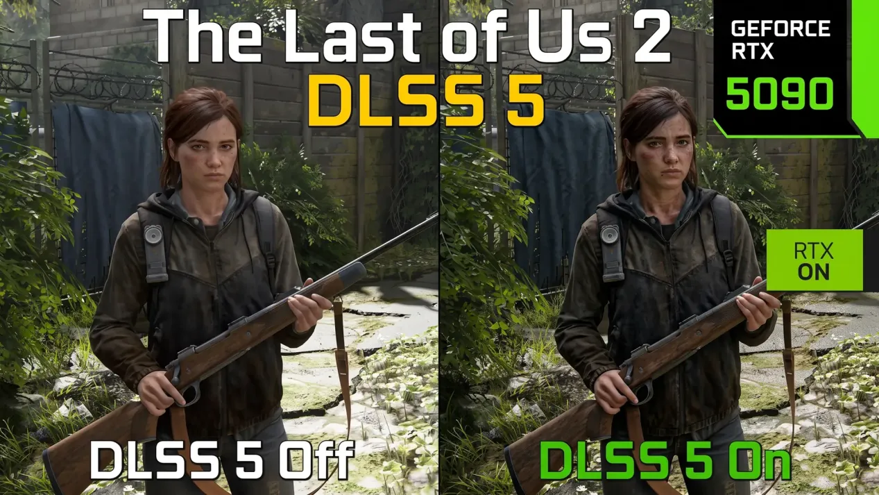Comparativa de The Last of Us Part II en una RTX 5090 con DLSS 5 desactivado y activado