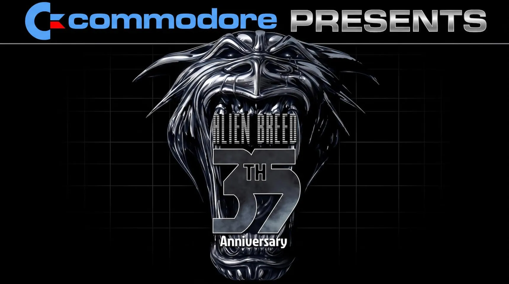 Arte principal de la colección con cabeza alienígena metálica y logotipo del 35.º aniversario de Alien Breed