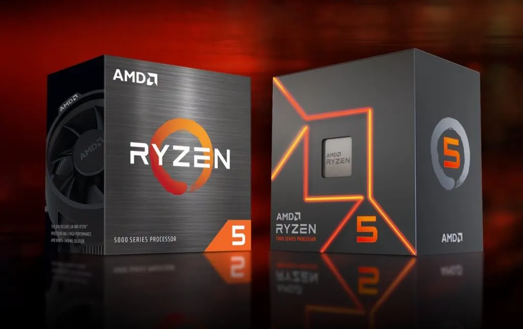 Imagen promocional de los procesadores AMD Ryzen 5 7500 y Ryzen 5 5500F