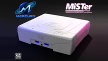 Front view of the Mercury kit for MiSTer FPGA with its Sega Saturn-inspired design