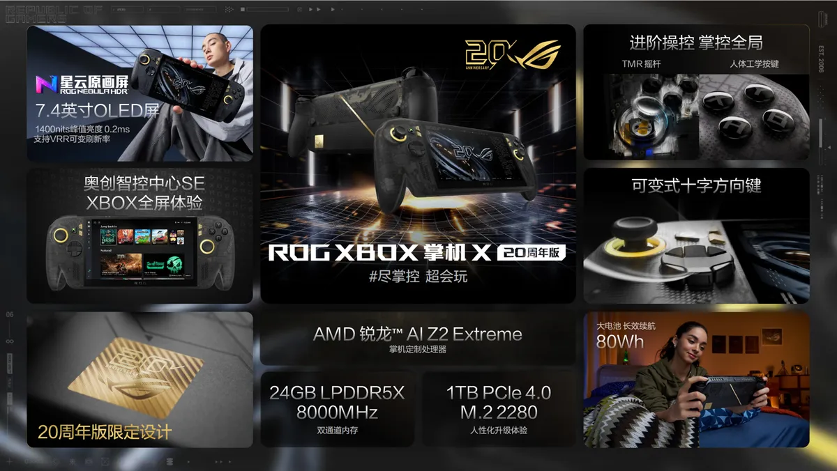 Consola portátil ROG Xbox Ally X edición 20.º aniversario con chasis semitransparente