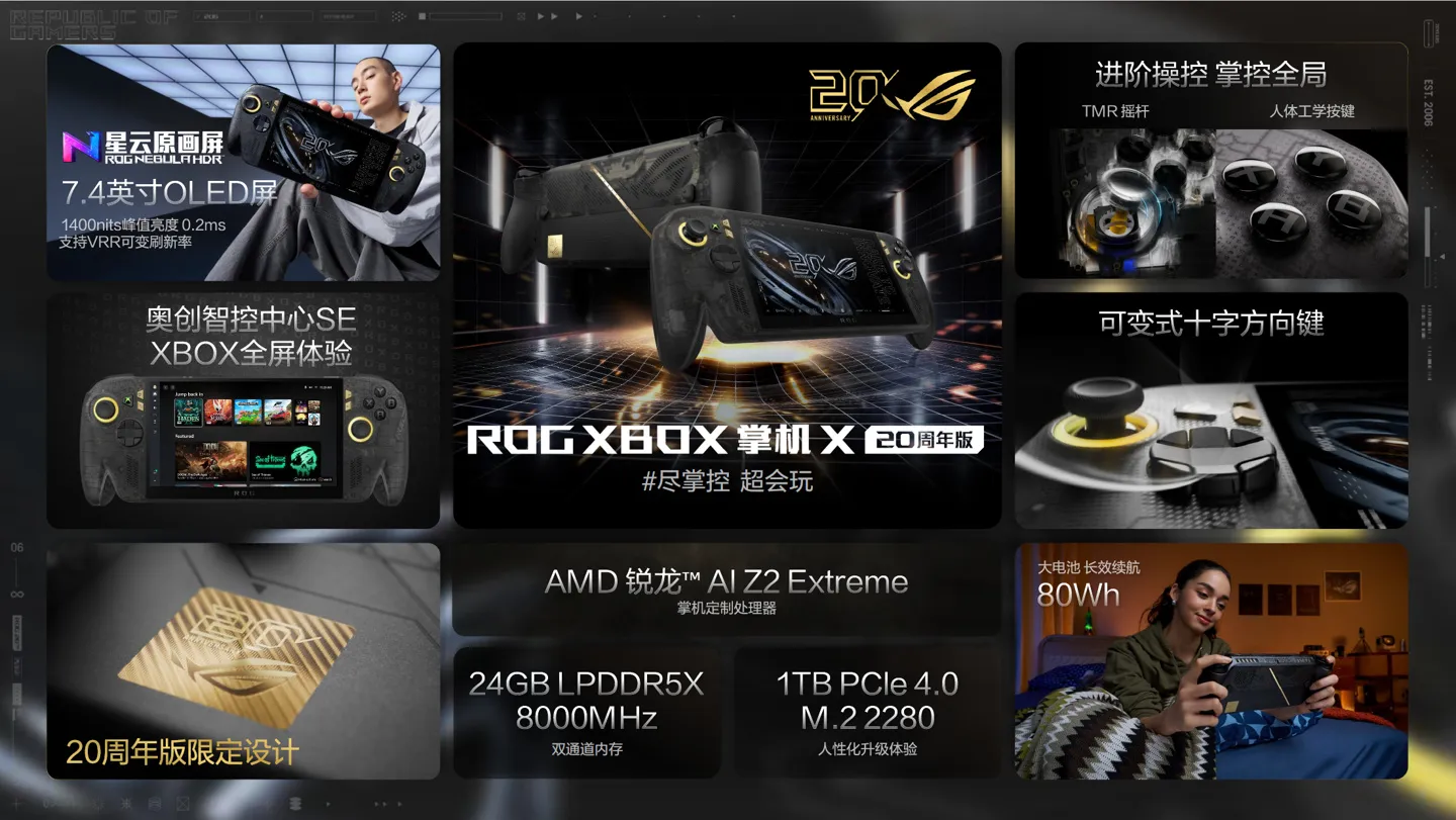 Consola portátil ROG Xbox Ally X edición 20.º aniversario con chasis semitransparente