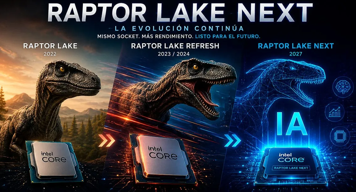 Representación de un procesador Intel Raptor Lake Next sobre el zócalo LGA1700