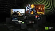 Imagen promocional de GeForce NOW con el logotipo del servicio sobre fondo oscuro