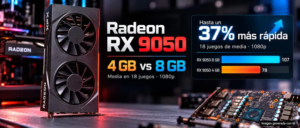 Gráfica comparativa del rendimiento de la Radeon RX 9050 de 4 GB frente a la de 8 GB