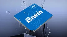 Blue Biwin CL100 Mini module with the brand name and capacity label, surrounded by water splashes