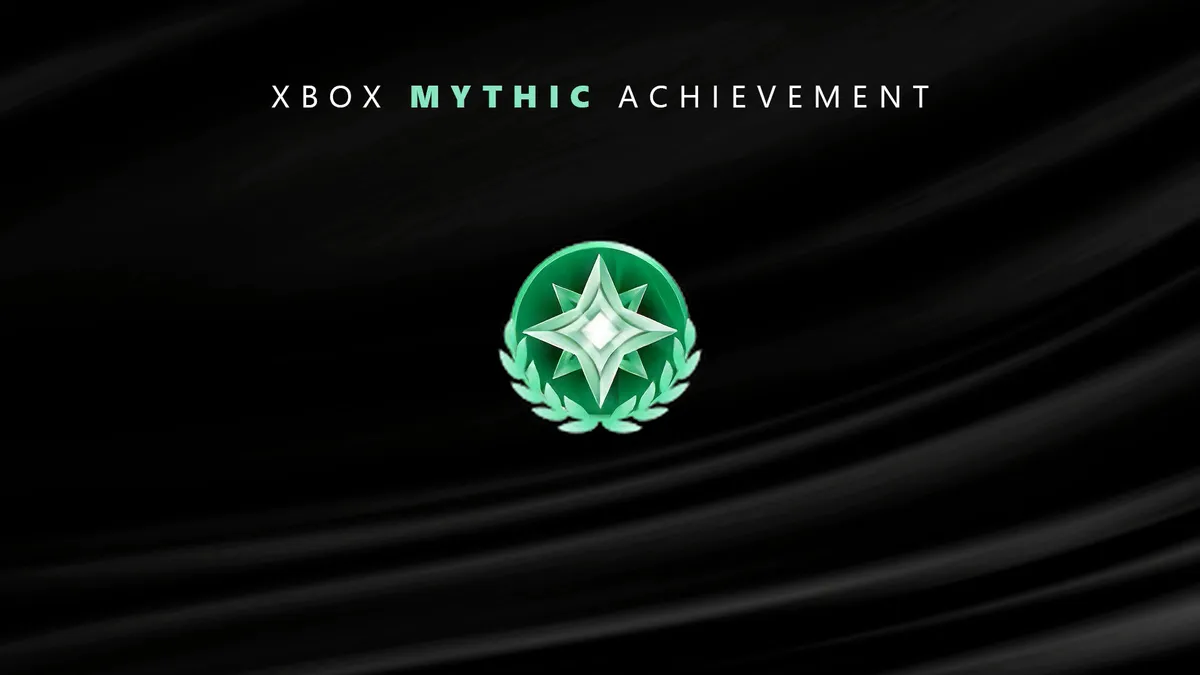Icono verde del logro Mythic de Xbox, con una estrella metálica y una corona de laurel sobre fondo oscuro