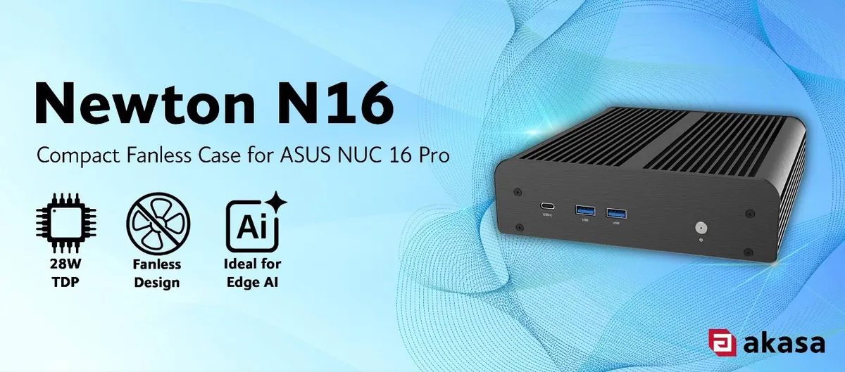 Caja fanless Akasa Newton N16 para el mini PC ASUS NUC 16 Pro
