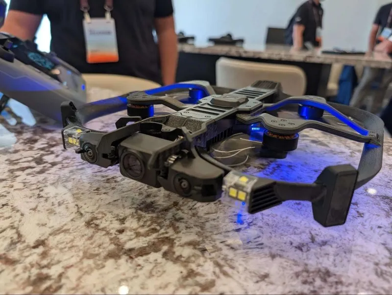 Skydio R10 drone with strobe lights, omnidirectional cameras and a gimbaled main camera