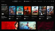 Interfaz de Overdrive en una PS5 con jailbreak mostrando un catálogo de juegos con su tamaño de descarga