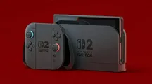 Consola Nintendo Switch 2 y mandos Joy-Con sobre un fondo rojo