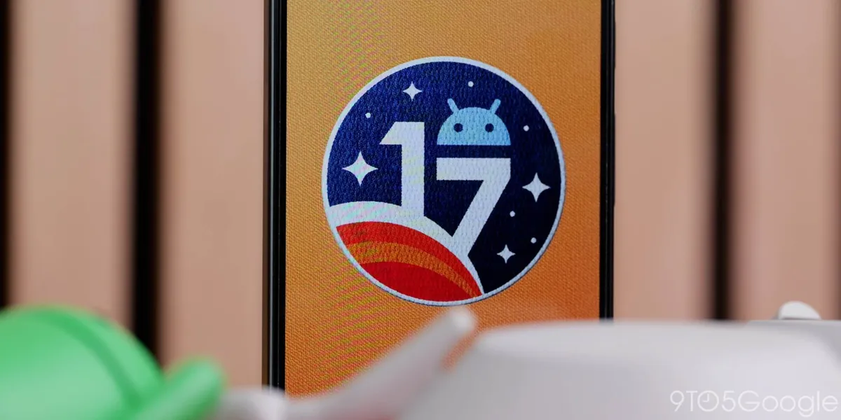 Logotipo de Android 17 sobre un fondo de colores