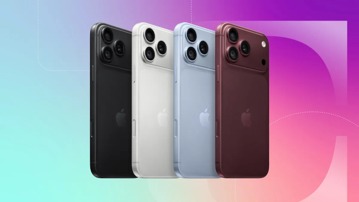 iPhone 18 Pro on a gradient background in blue, pink and purple